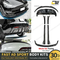 Tesla Model Y 2020-2023 Body Kits Gloss Black Spoiler Rear Diffuser Front Bumper Lip Side Skirt Wing Parts Aero Fast Tunning