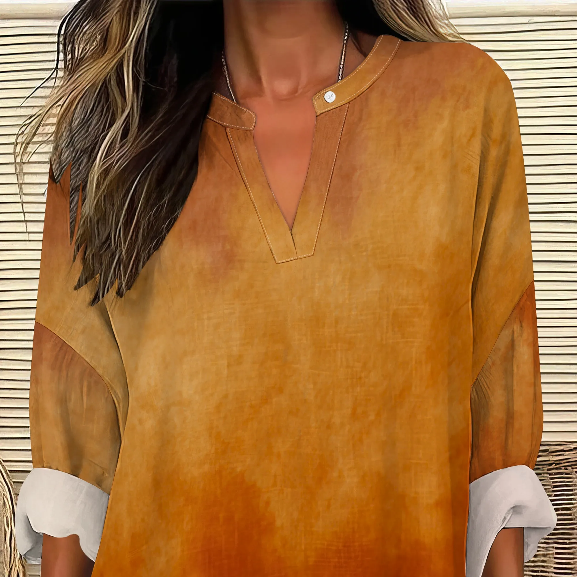 Tie Dye สไตล์เสื้อผู้หญิง V คอเสื้อแขนยาวน่ารักพิมพ์ Casual หลวม Fit Summer Beach Tunic Tops