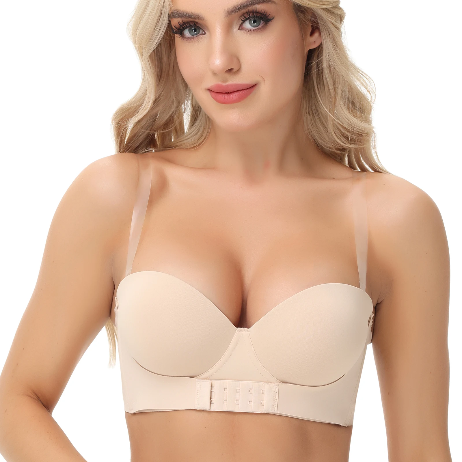 

New Sexy Plunge Bra Silicon Low Cups Anti Slip Strapless Bra Women's Half Cup Bras Plus Size Multiway Straps Soft Bra