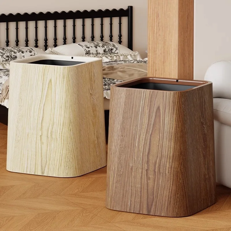 Vintage Waste Bins Wood‑Grain Living Room Waste Container Baskets Dual Bin Hidden Kitchen Bins Bathroom Household Merchandises