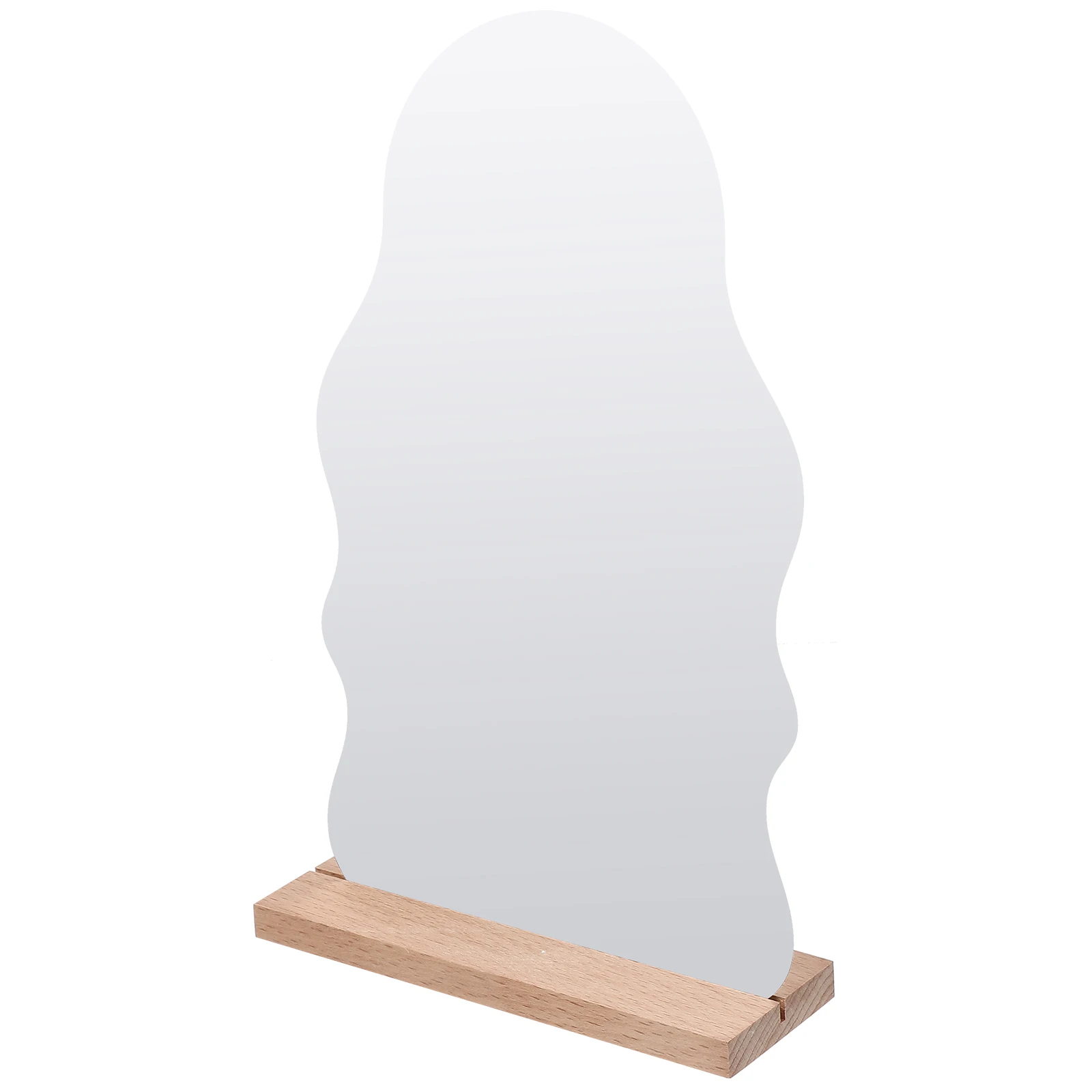 Espelho de vaidade de mesa de maquiagem acrílica portátil pequeno irregular elegante espelho de maquiagem forma base de madeira quarto uso de escritório