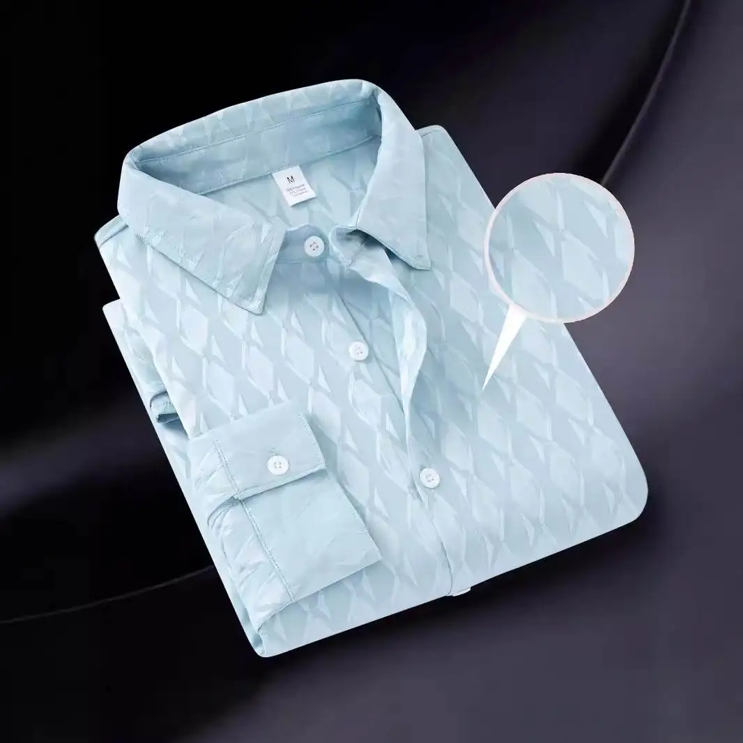 

Autumnal Men's Long Sve irt Single Button Collar Pure Color Waed PU Leather Fabric Resistant to Deformation