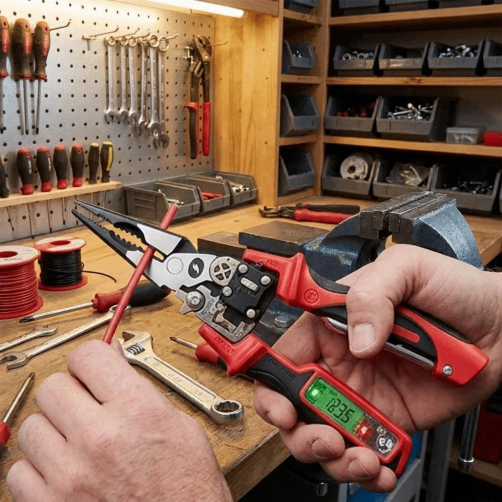 Heavy Duty Wire Stripper Pliers Digital Display Voltage Tester Crimping Pliers Labor Saving Needle Nosed Electrician Pliers
