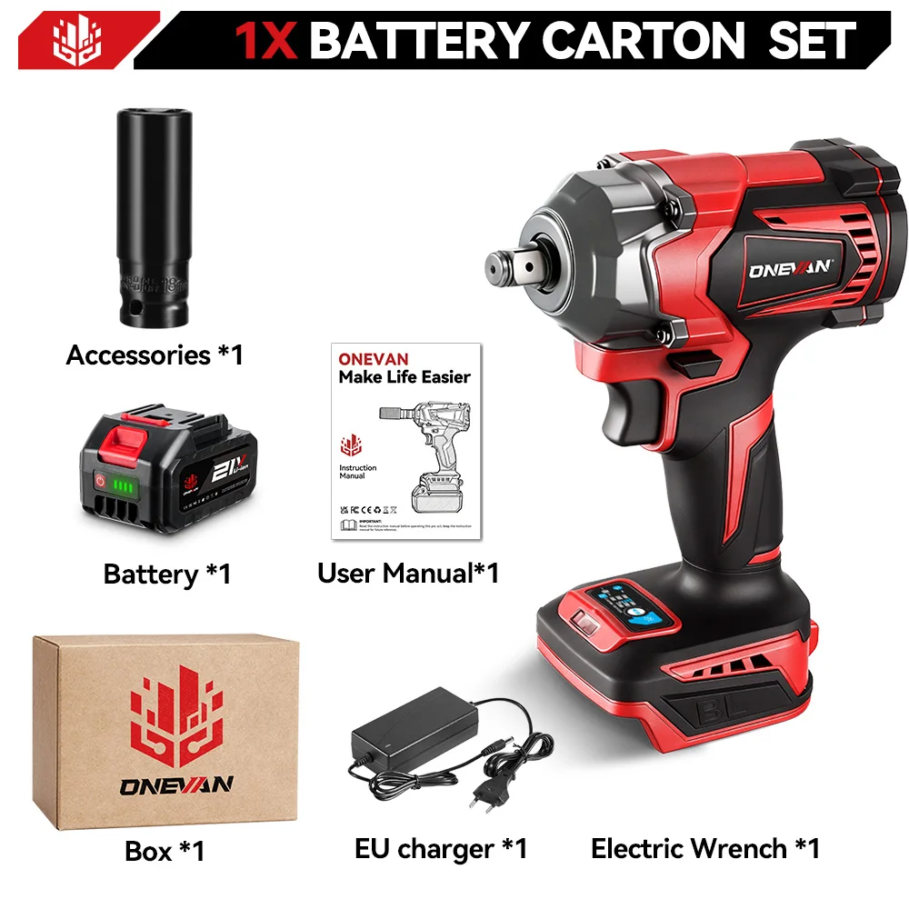 ONEVAN 1200N.M Borstelloze Elektrische Slagmoersleutel 1/2 inch Accuschroevendraaier Moersleutel Power Tool Voor Makita 18V Batterij Pin