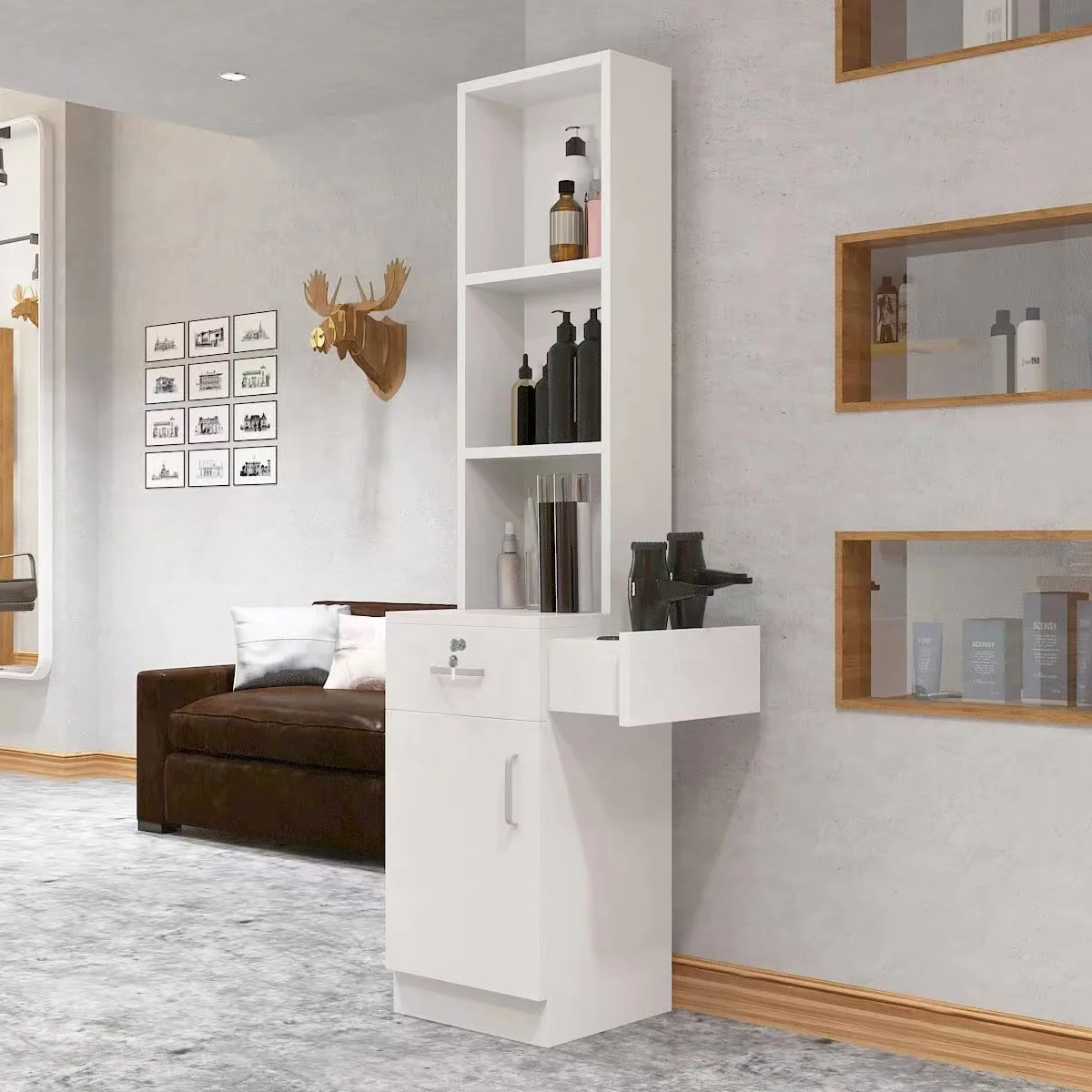 Locking Wall Mount Barber Salon Station Hairdressing Storage Cabinet Beauty Salon Furniture