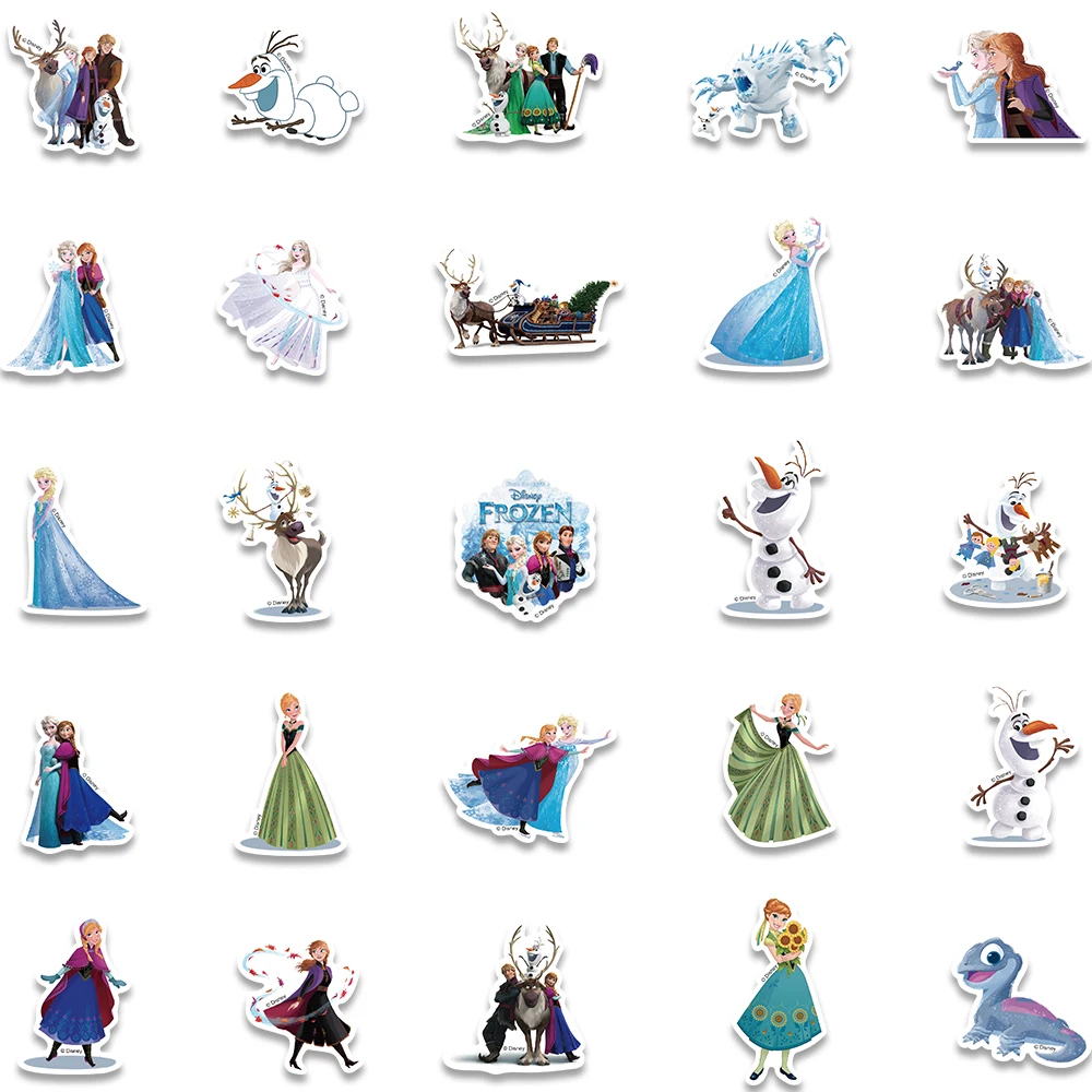 50pcs Disney Frozen Cartoon Elsa Girls Stickers Decals Skateboard Laptop Suitcase Cute Anime Sticker Scrapbook Kids Gift Toy