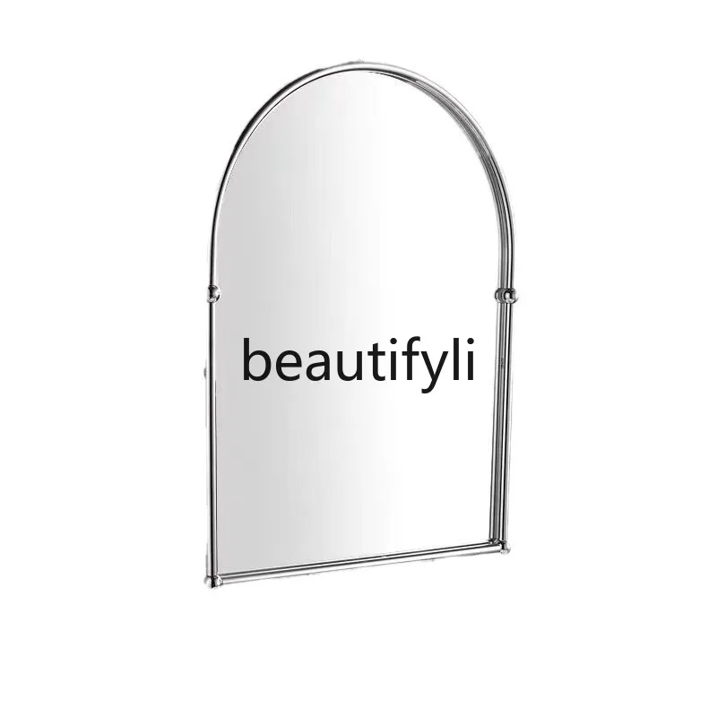 

Brass retro arched smart bathroom mirror vanity makeup mirror bathroom wall-mounted luminous mirror French