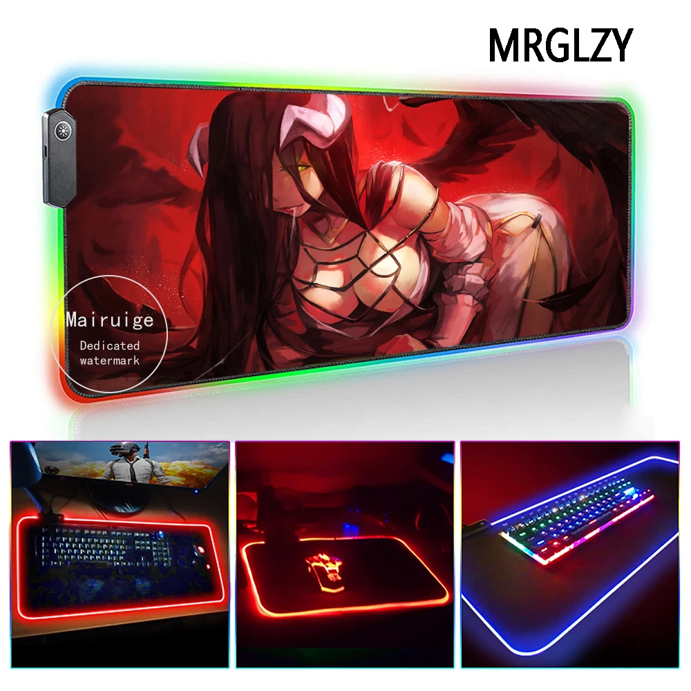 MRGLZY Albedo Hot Anime Overlord  Mouse Pad LED Light RGB Gamer Sexy Busty Girl Desk Mat Gaming Accessories for Laptop Keyboard