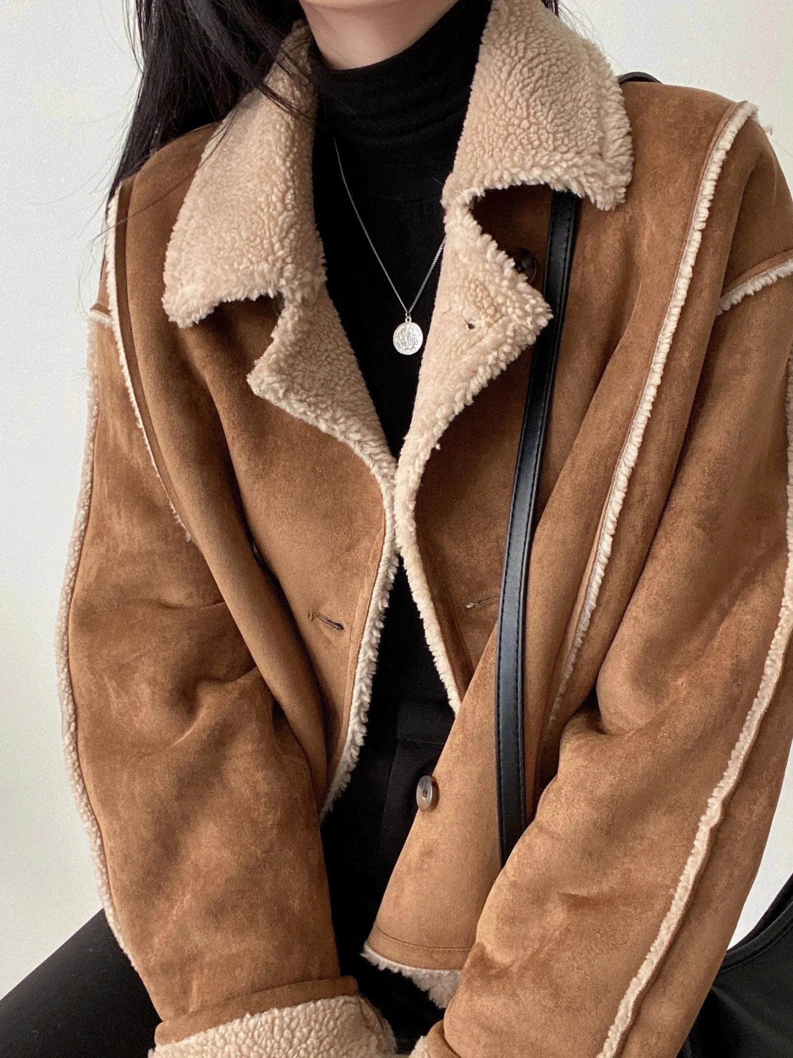 

Корейское двубортное замшевое ор-пальто Sle Long Sve, женское винтажное шикарное индивидуальное высококачественное пальто