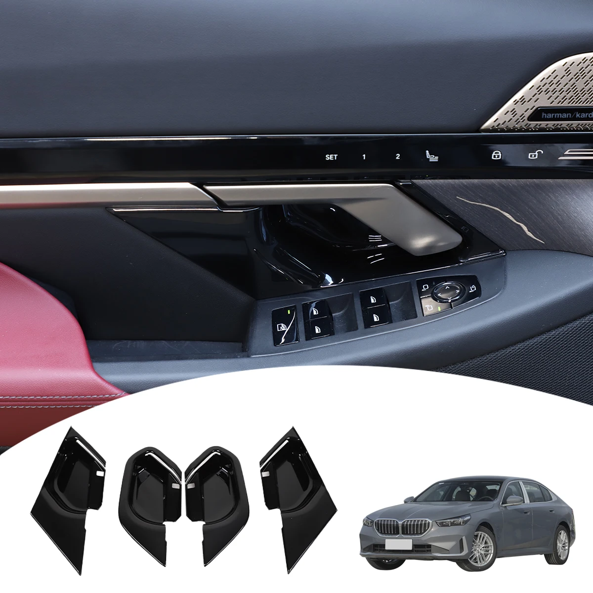 

Для моделей BMW 5 серии 2024 + защитные наклейки для чаши внутренней двери, декоративные наклейки на дверные ручки автомобиля, узор из углеродного волокна