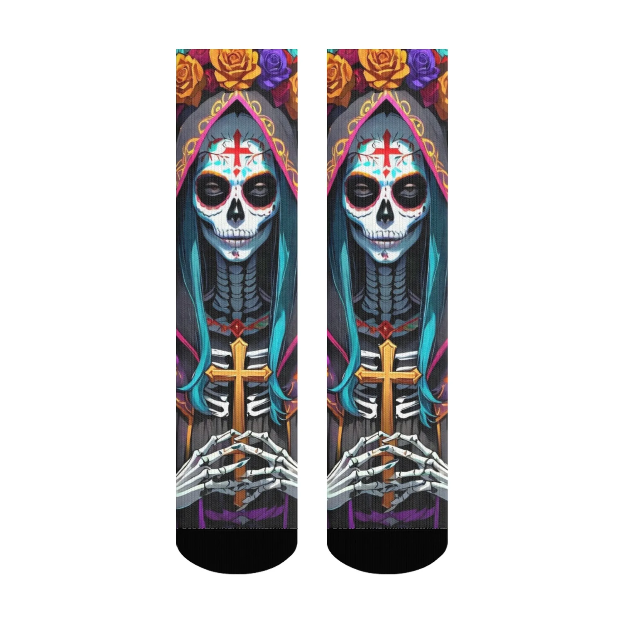 Day of the Dead Sugar Skull Art Herrensocken Retro Mode Freizeitsocken Neuheit Lustige Harajuku Crew Socken Geeignet für Geschenke