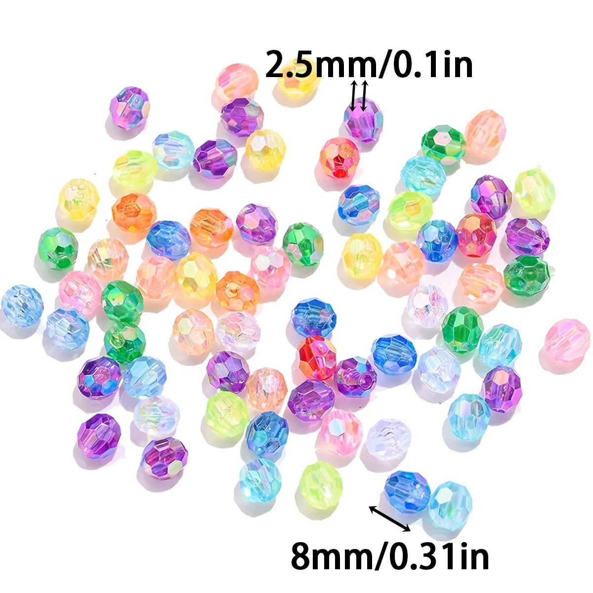 300pcs 8mm Multicolored Faceted Crystal Acrylic Spaced Beads For Jewelry Making Charm Bracelet Necklace Keychain DIY Accessories