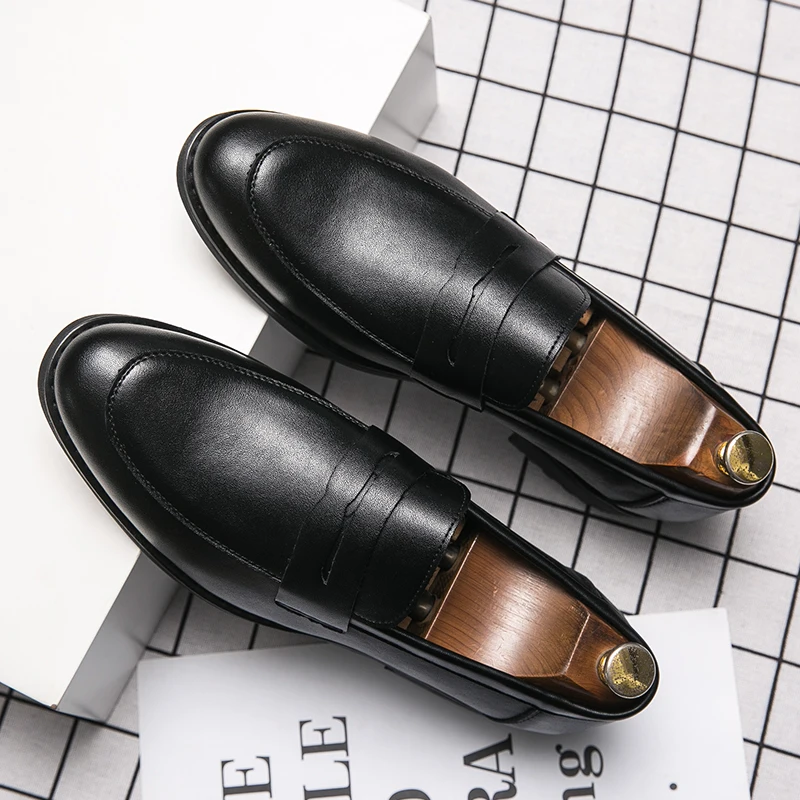 Evening Dress Men Shoes High Quality Black New Stylish Design Slip-on Shoes Casual Formal Office Leather Shoes Luxury Career