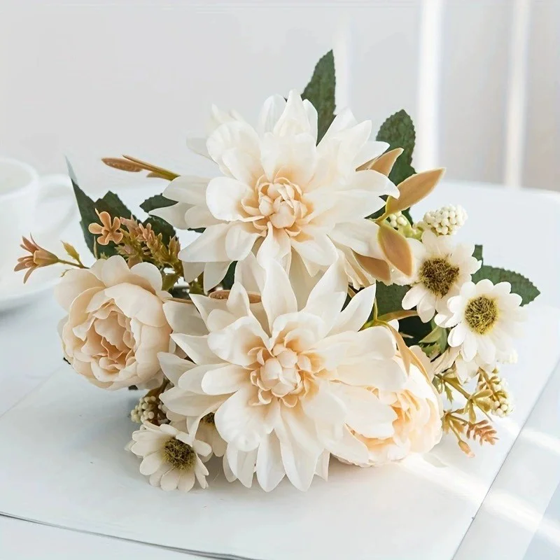 Simulierter Dahlie-Blumenstrauß, für Hochzeitsbögen, Heimdekoration, künstliche Wohnzimmer-Tischdekoration, künstliche Blumen – Detail 1