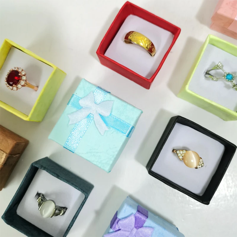 6Pcs/lot 4*4cm Square Ring Box Paper Jewelry Box Rings Earrings Storage Container Jewelry Gift Case Bow Jewelry Display Box