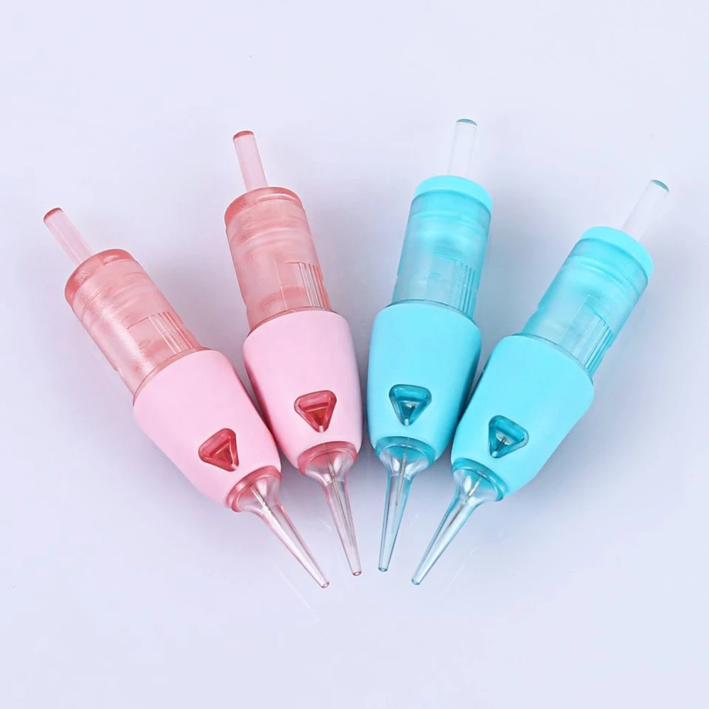 20 Stks/doos 316 Roestvrij Staal Siliconen Mouw Microblading Tattoo Naald Cartridge Roze/Blauwe Wegwerp Tattoo Cartridge Naald