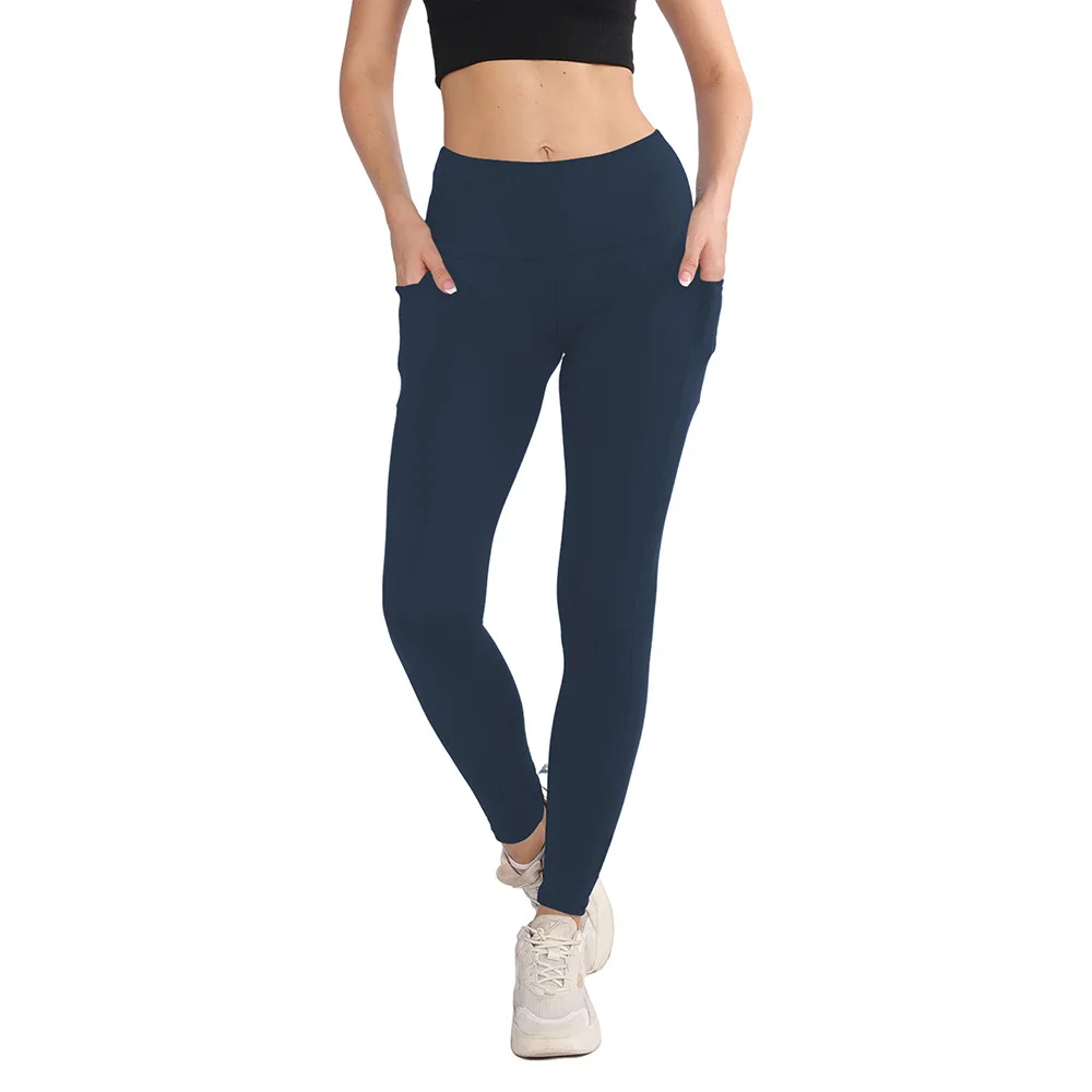 High Waist Yoga Pants with Pockets Tummy Control Workout Leggings Women Casual High Elastic Sports Pants Thin Autumn Leggings