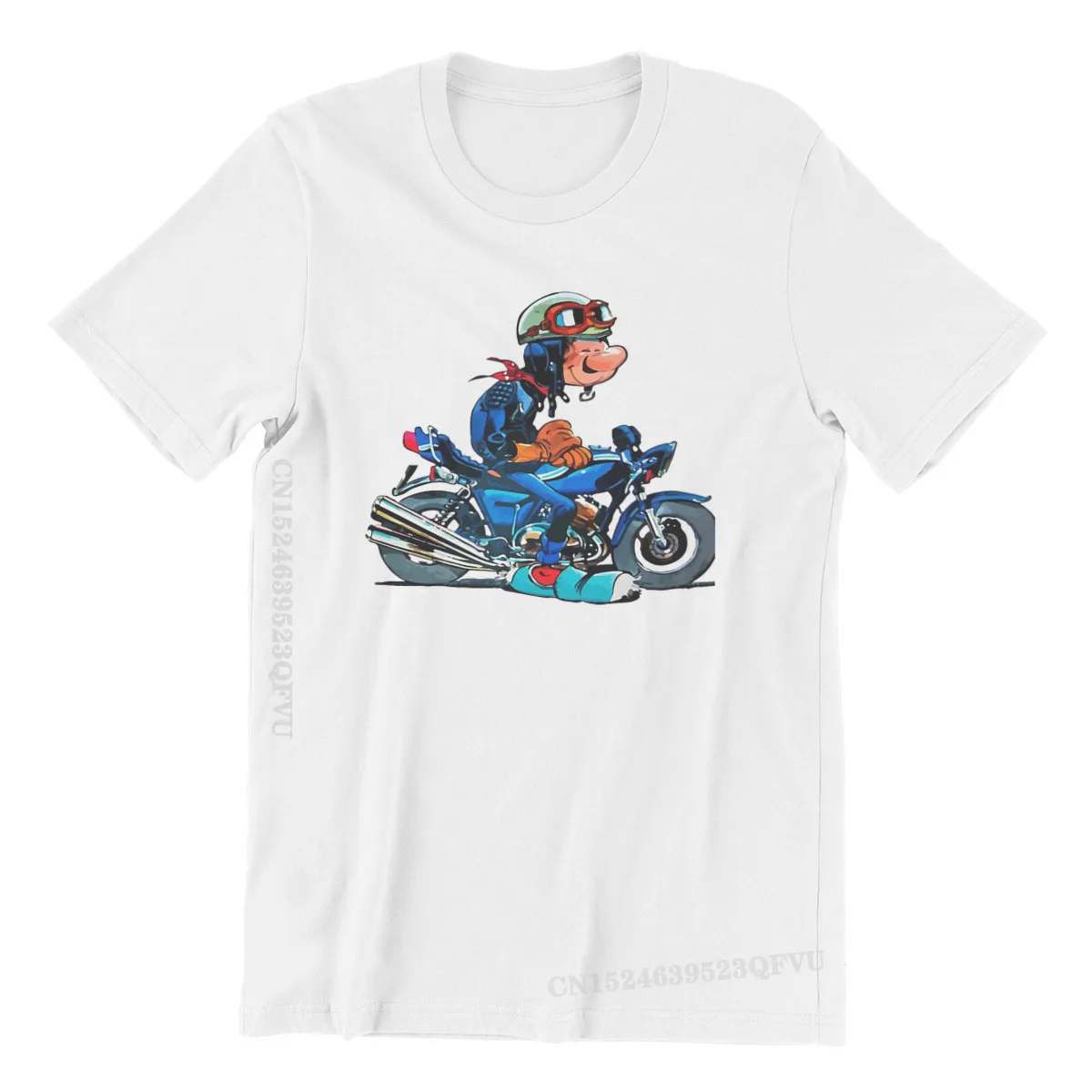 On Motercycle Fashion TShirts Gaston Lagaffe Comics Men Graphic Pure Cotton Clothing Men T Shirts Valentine\'s Day Oversized