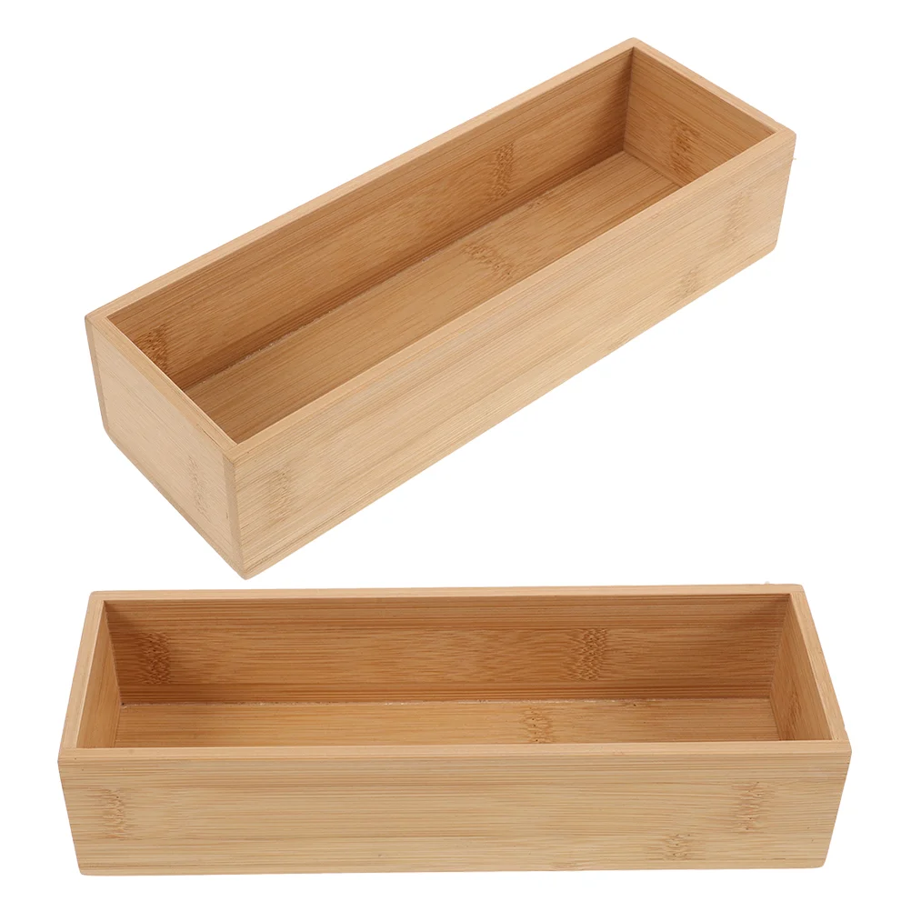 

2 Pcs Storage Wooden Box Craft Boxes Bamboo Jewelry Container Silverware Holder Basket Unpainted Organizer