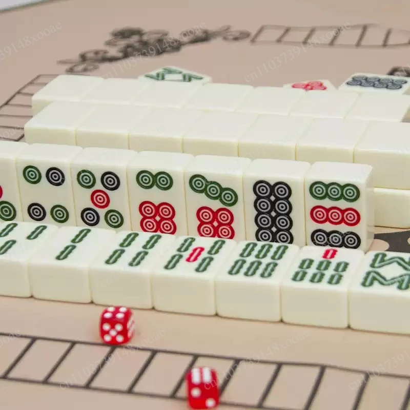 Large Medium Mahjong Set High-Grade Tiles with Red Dragon Design, Aluminum Storage Case Included