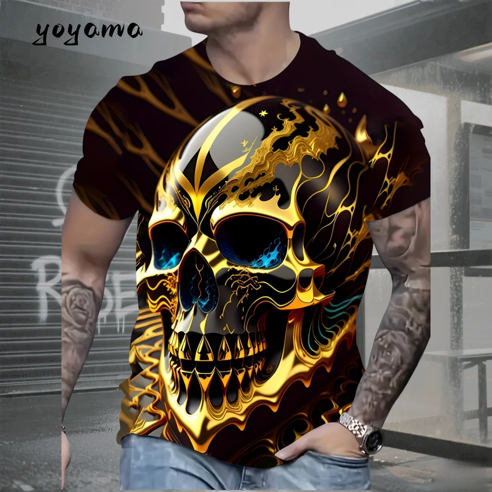 

Мужская футболка с черепом 2025 года, винтажная мужская футболка с 3D принтом ужасов и черепом, летняя мужская одежда большого размера, модные футболки Y2k