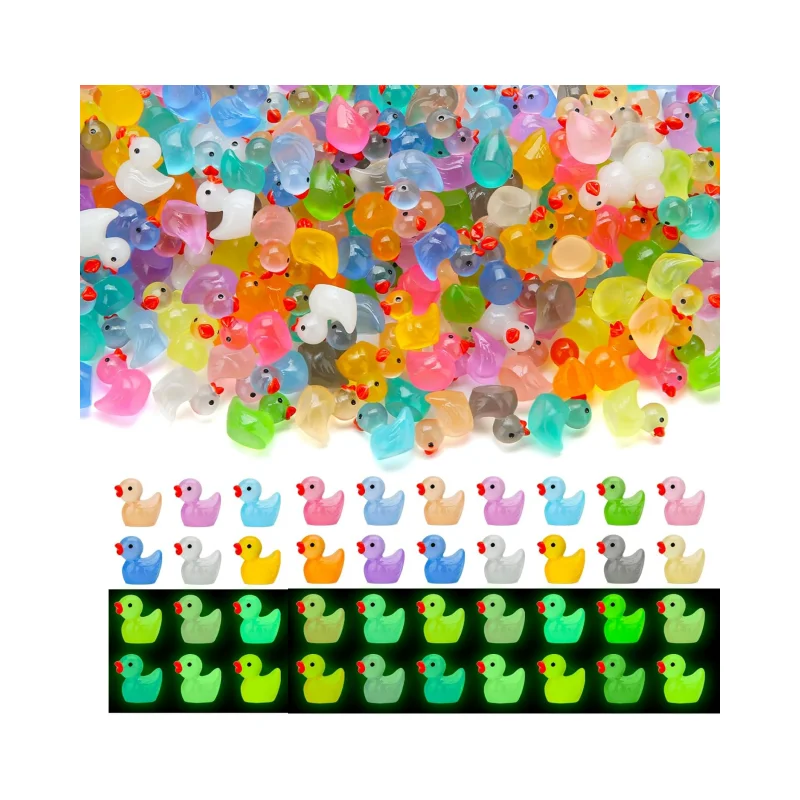 Mini patos luminosos de resina, 50/100 Uds., pequeño pato que brilla en la oscuridad, Micro paisaje de jardín, plantas en macetas, decoración artesanal, regalos