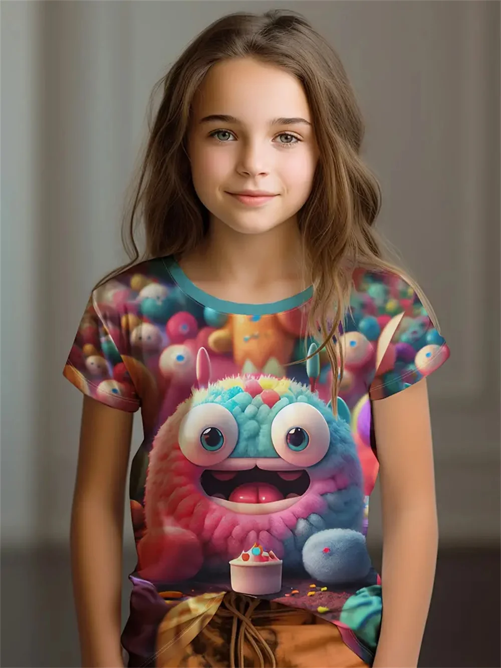 

2025 Casual T-Shirts Girls' Clothing New Funny Animal 3d Print Girls' T-Shirts Party Fashion Short Sleeved Tops Tee