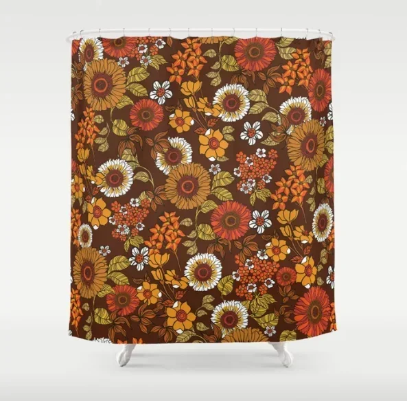 70s Retro Ditzy Flowers Boho Browns arancione Hippie tenda da doccia bagno tessuto impermeabile creativo bagno Decor tende da doccia