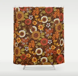 70s Retro Ditzy Flowers Boho Browns Orange Hippie Shower Curtain Bath Waterproof Fabric Creative Bathroom Decor Shower Curtains