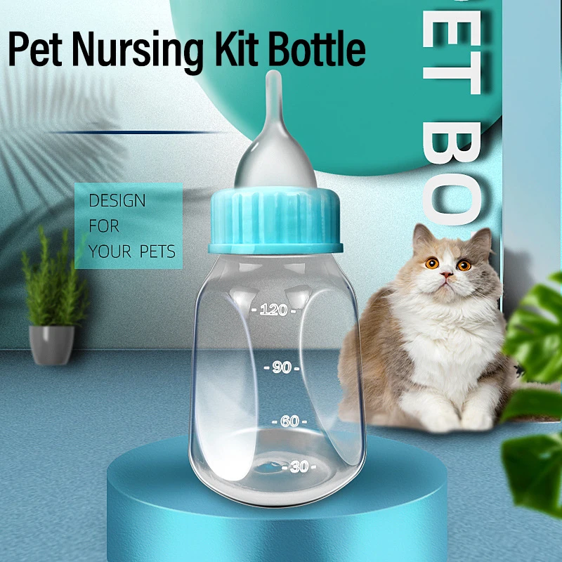 120ml Pet Nursing Kit Milk Bottle Kitten Puppy Nipple Feeder with Scale Newborn Dog Cat Feeding Supplies