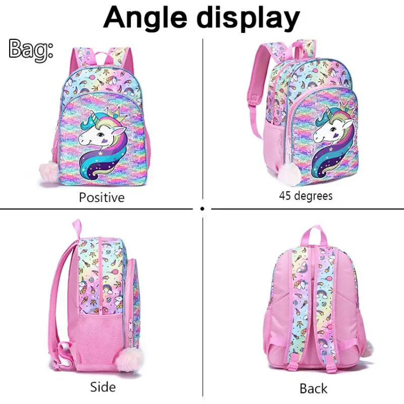 3 pcs/set Bonito Dos Desenhos Animados Unicórnio Sacos De Escola Para Meninas Estudante Mochila Crianças Sacos De Escola Com Lunch Bag Lápis Caso