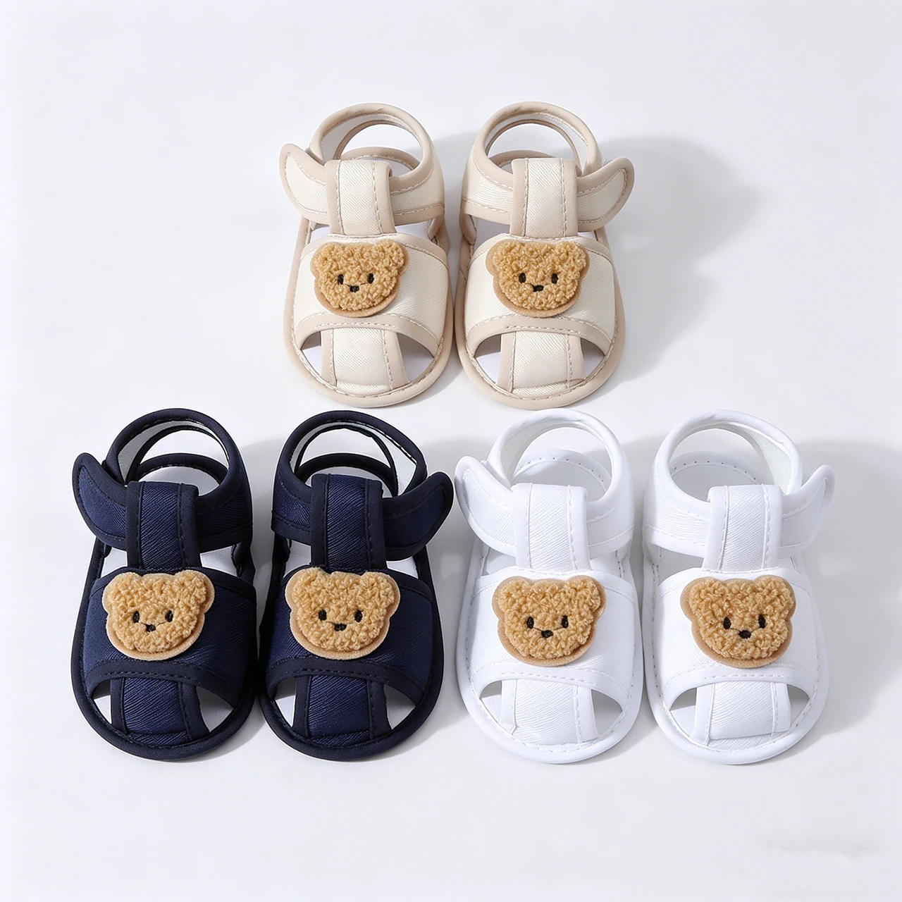 0-1Year Baby Sandals Bear-Print Non-Slip Soft-Soled Shoes Cute Cartoon Newborn Walking Shoe Cotton Fabric Summer Kids Footwear