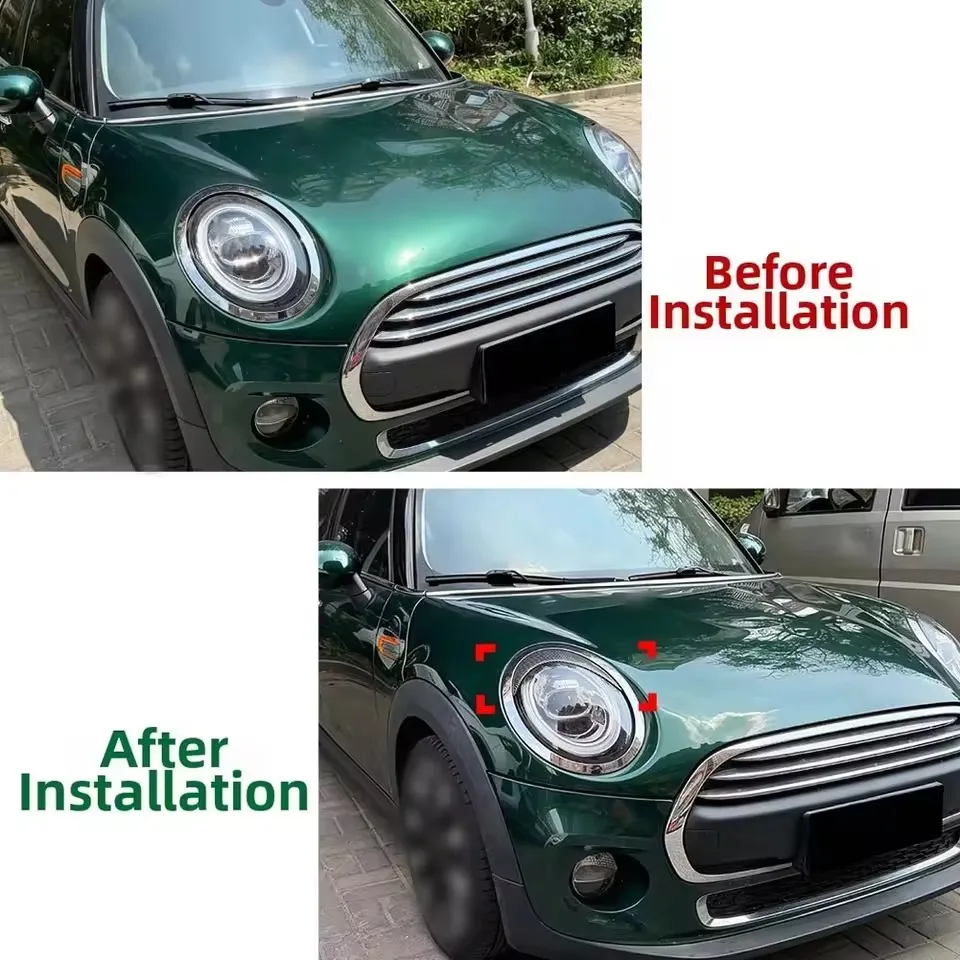 2pcs For Mini F55 F56 F57 2014-2024 Piano Black/ Carbon Fiber Texture Headlight Eyebrows Eyelids Trim Cover Eyebrow Cover