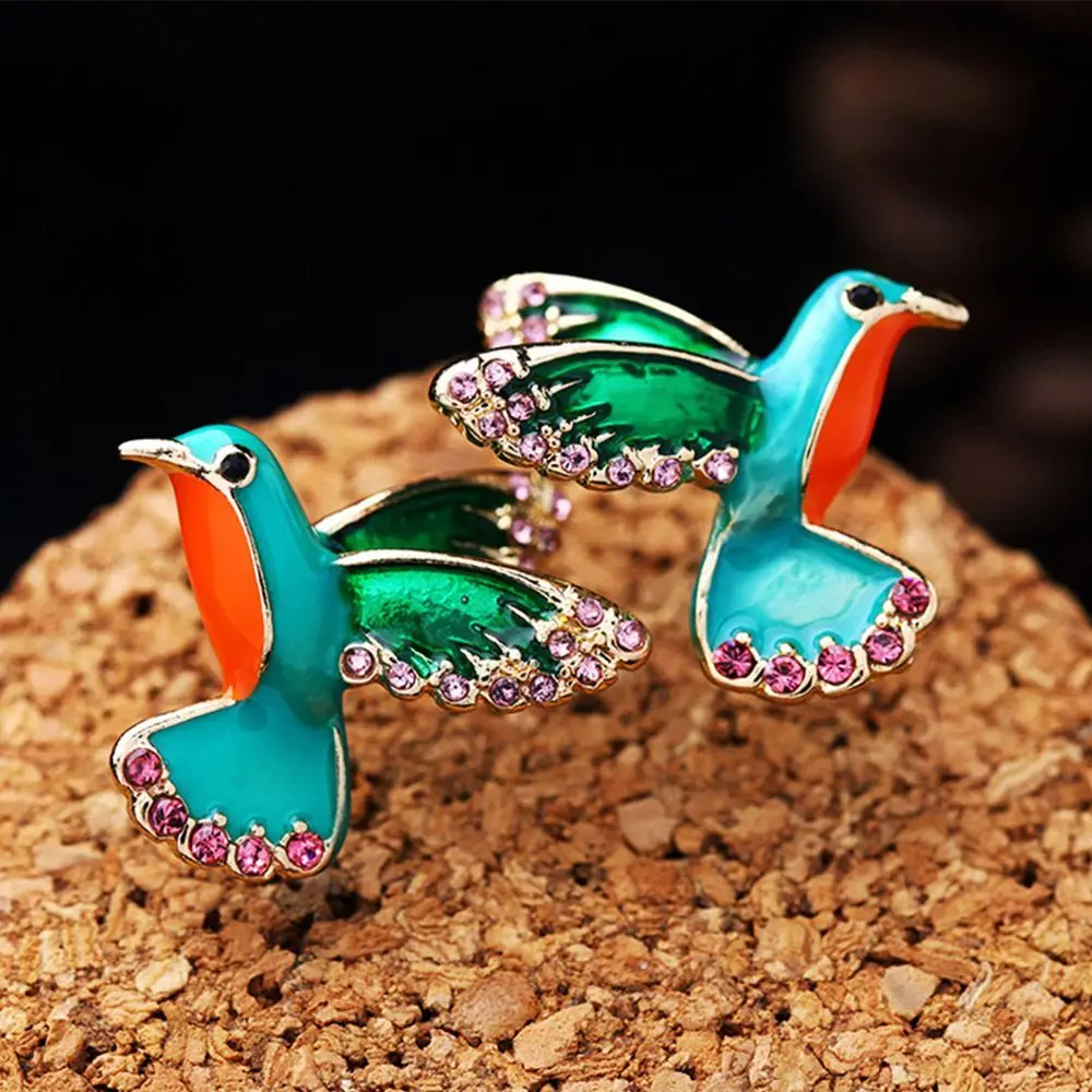 Delicate Women Fashion Alloy Enamel Glaze Crystal Drill Bird Shape Earrings Stud Earring