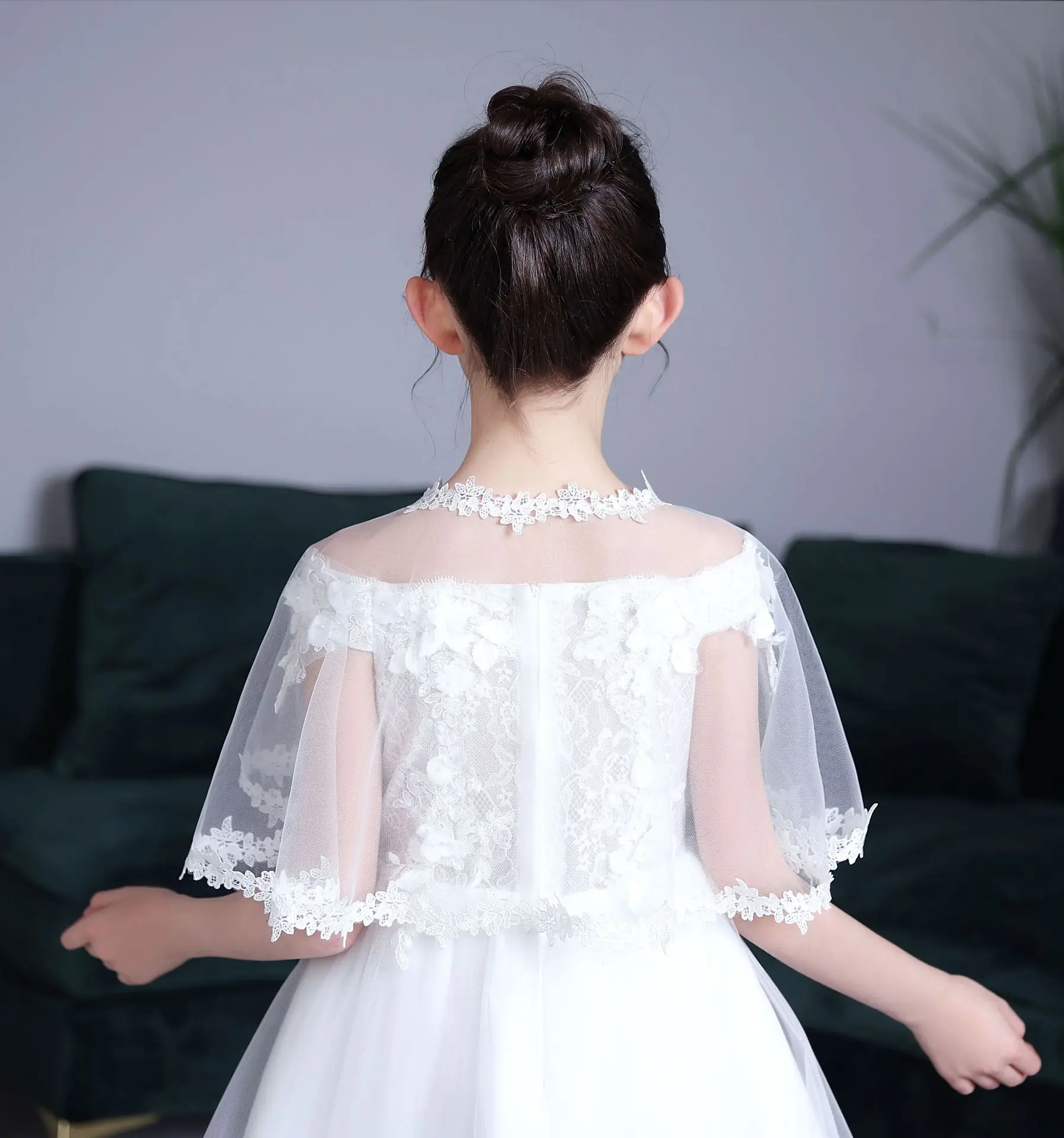 Trẻ Em Bé Gái Trắng Đỏ Voan Lưới Phối Ren Trẻ Em Bolero Ngắn Cưới Áo Khoác Mùa Hè Khăn Choàng Ren Cape Bao Phủ Lên Trên vai