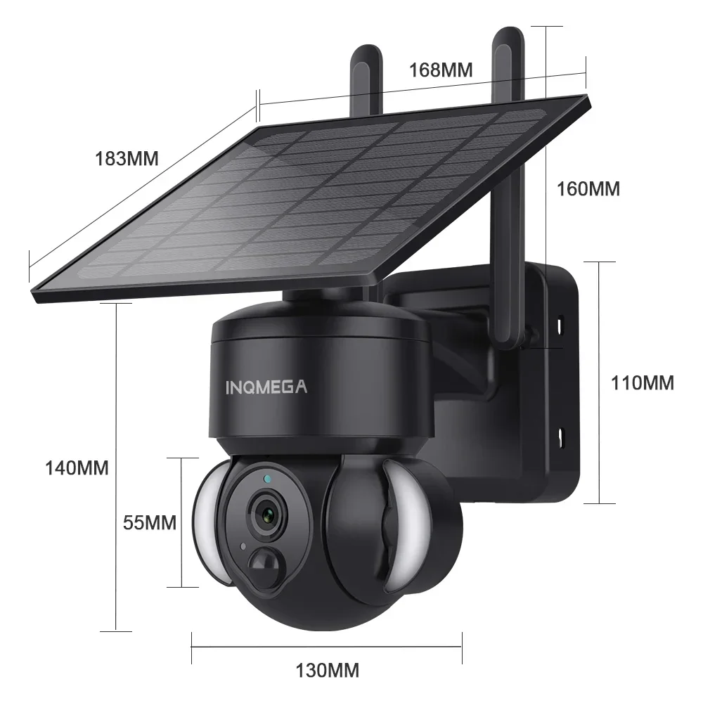 INQMEGA 3MP Multipurpose Outdoor 4G Solar Camera WIFI Wireless PTZ Motion Detection Two Way Audio Security Camera