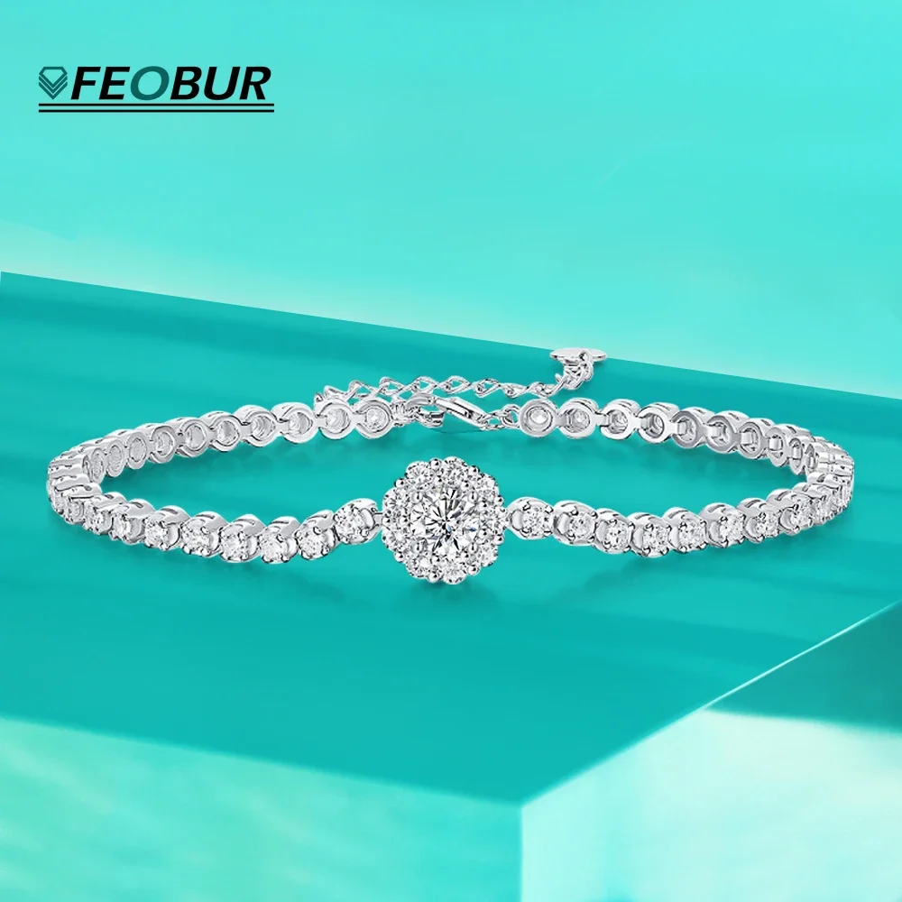 

D VVS 0.5ct 5mm Round Moissanite Diamond Bracelets with GRA 925 Sterling Silver Adjutable Chain Classic Women's Bracelets gift