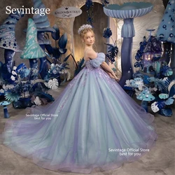 Sevintage Customized Lace Appliques Flower Girls Dresses Detachable Sleeves Children Birthday Party Dresses for Wedding Dresses