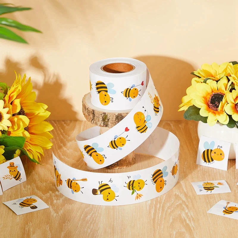 Rollo de pegatinas de abeja: 500 pegatinas lindas de abeja para jardín de infantes para recuerdos de Navidad, suministros de oficina y manualidades