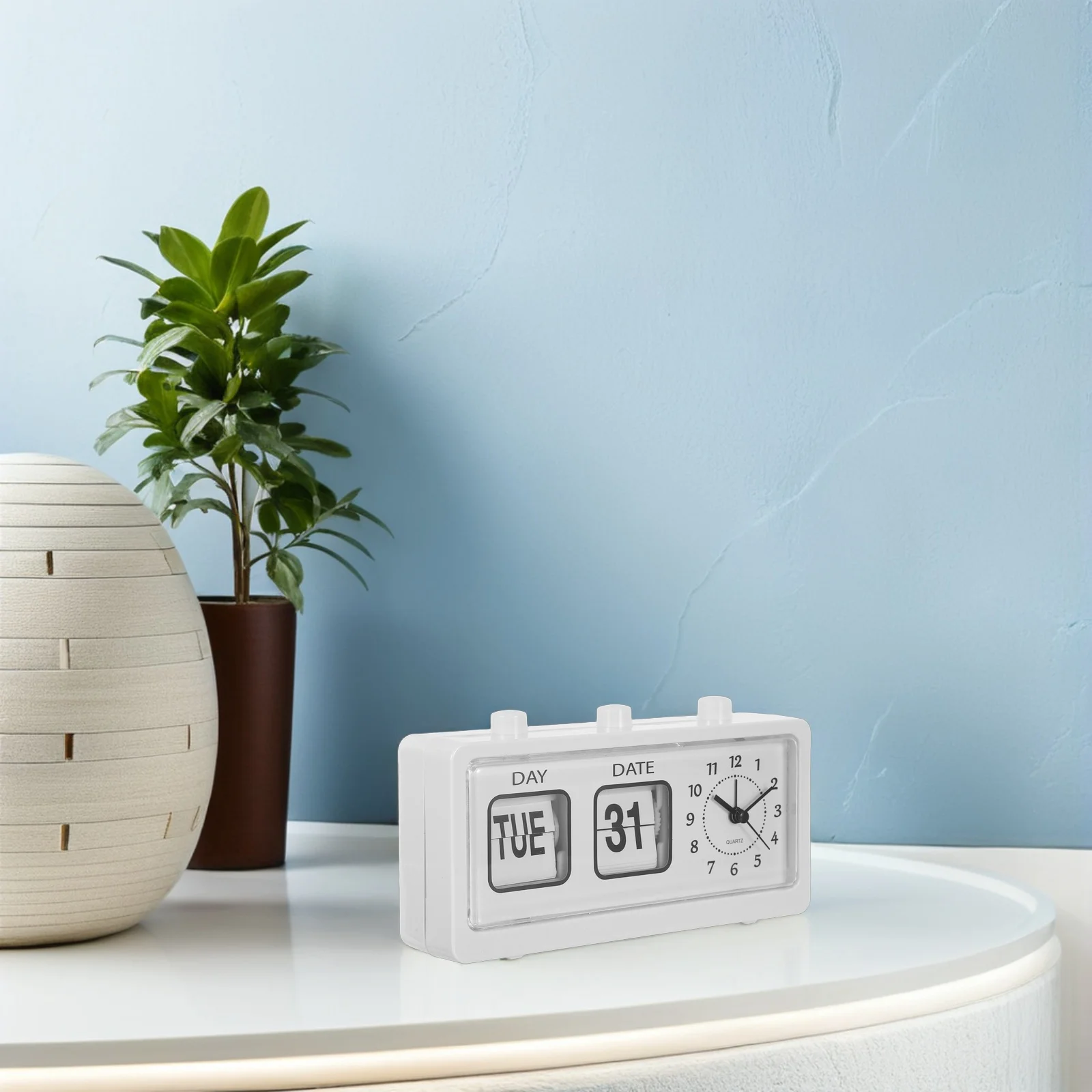 Manual Flip Clock Retro Page Turning Calendar Alarm For Office Desk Kids Study Room Day Date Display No Needed