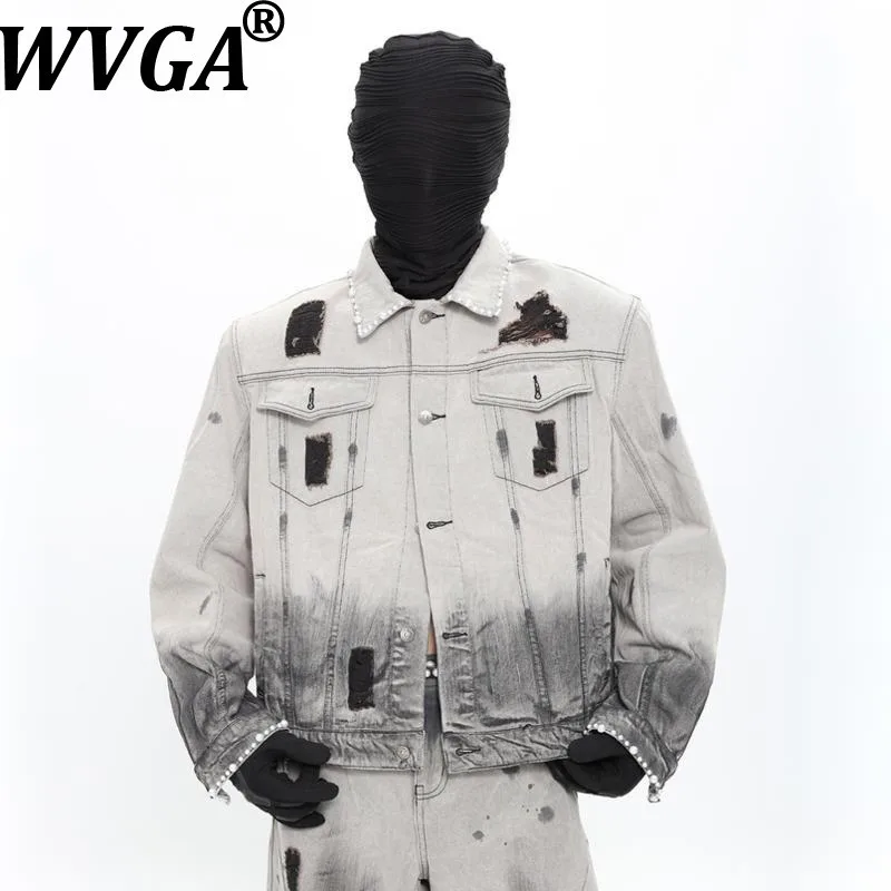 

WVGA Осенне-зимние новые мужские джинсовые пальто с градиентом в стиле ретро, нишевые шикарные повседневные прямые джинсы, комплект из двух предметов Ins Y2K W14336