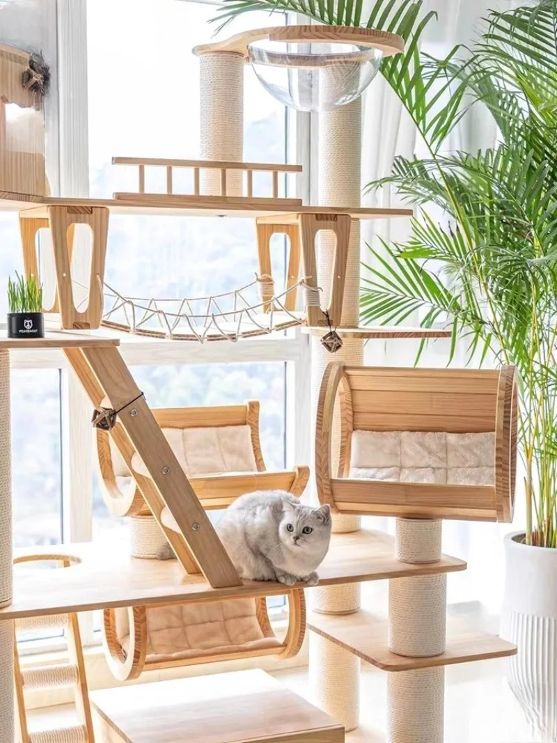 Large solid wood climbing frame  nest tree integrated pine frame  villa