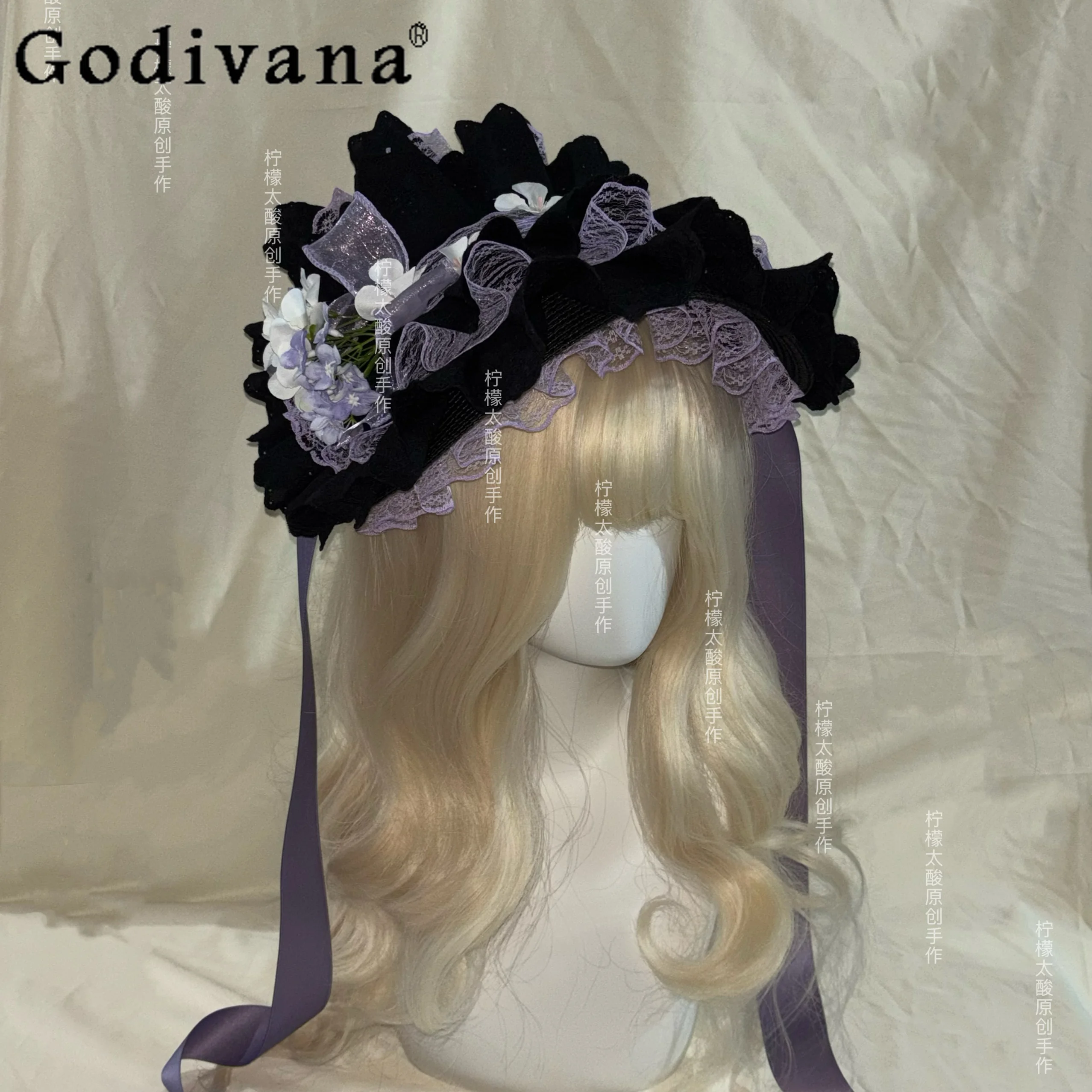 

Dreamy Sweet Girl Japanese Original Lolita Hat Lace Flower Hair Accessory Cosplay Comic Exhibition Versatile Headwear