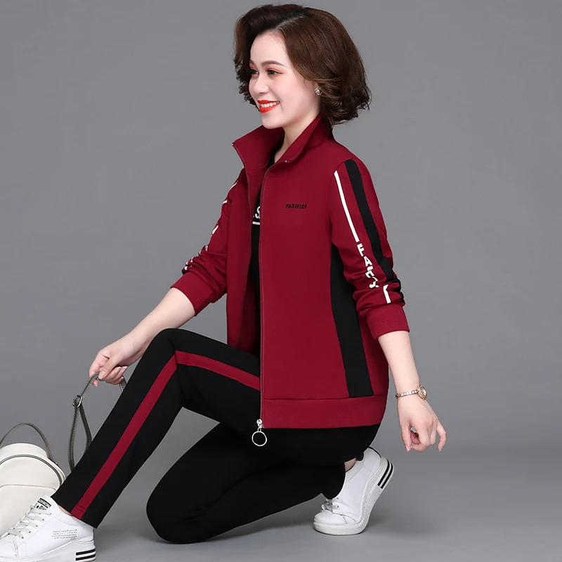 

Повседневный спортивный комплект из двух предметов: весенний модный костюм для женщин среднего возраста и старше, хлопковая толстовка и свободные длинные брюки.