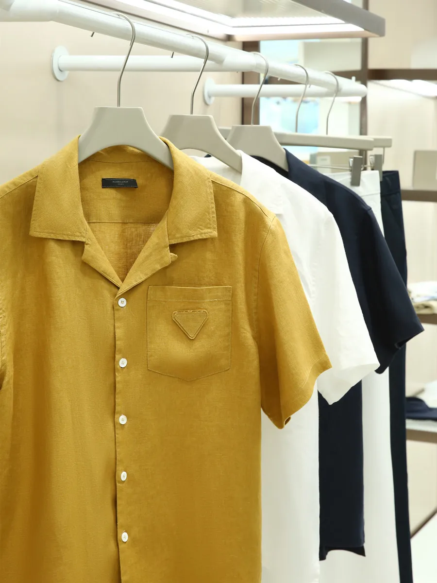 

Элитная льняная рубашка с кубинским воротником для мужчин, классическая, модная, летняя, дышащая, легкая, для врачей...