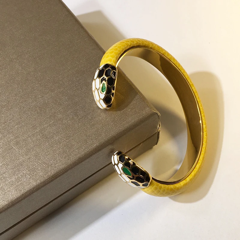 Classic Head and Tail Double Snake Head Colored Drip Glaze High-Grade Colorful Leather Couple Bracelet for Women Brand Jewelry