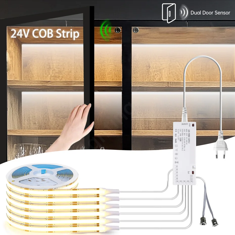 1-6 قطعة COB LED قطاع عدة 24 فولت مع مفتاح مستشعر الباب المزدوج التحكم لخزانة خزانة عرض الإضاءة الليلية المتكاملة