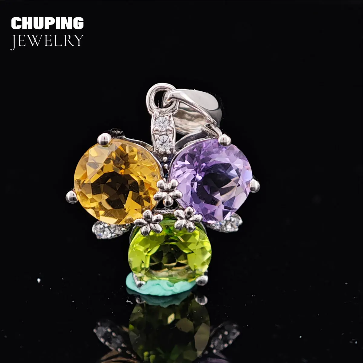 

ChuPing Tricolor Crystal S925 Silver Pendant Necklace For Women Classic Party Valentine's Day Or Birthday Gift Fine Jewelry