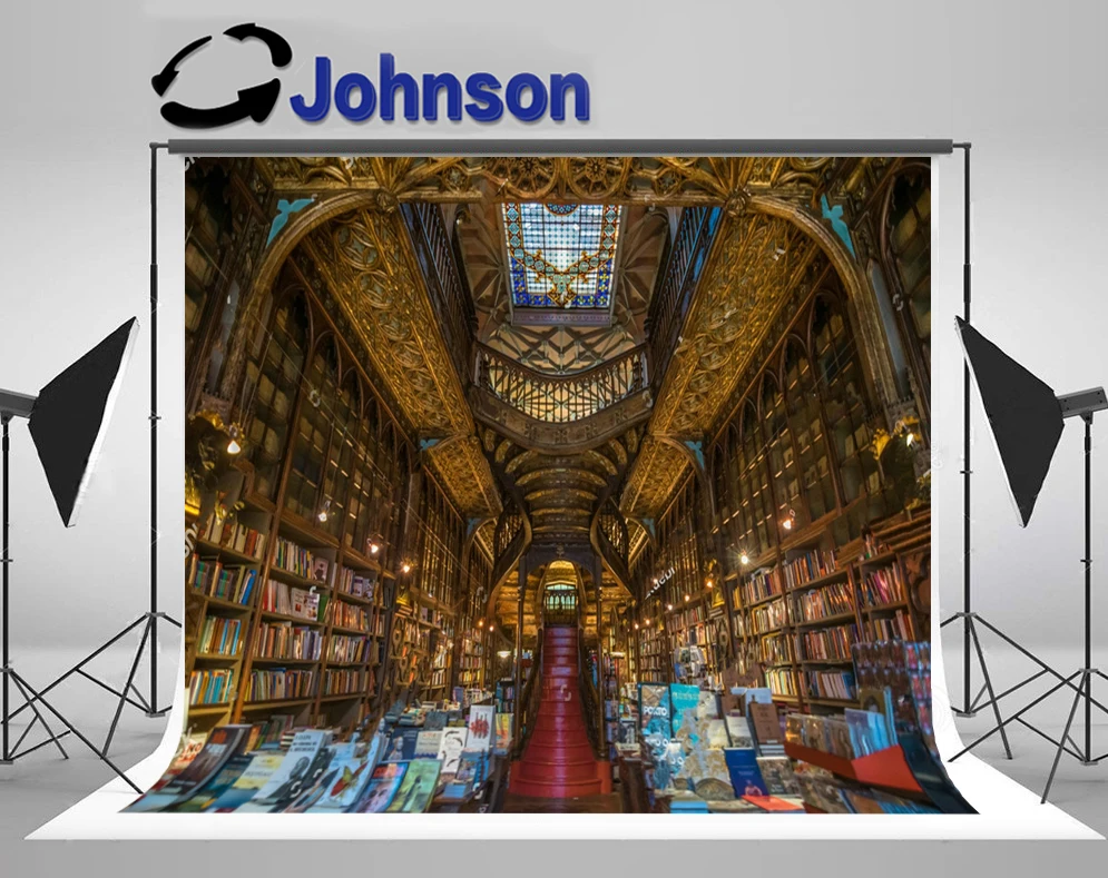 

JOHNSON Porto Portugal Library Interior Bookstore Bookcase Bookshelf backdrop High quality Computer print party background