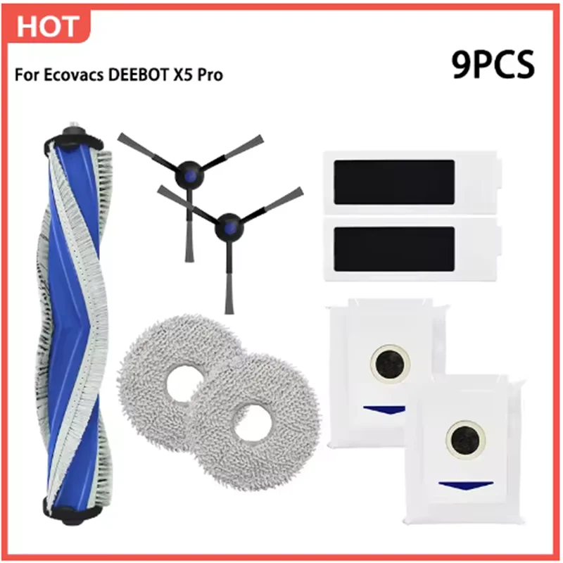 Подходит для Ecovacs Debot X5 OMNI / X5 PRO OMNI / X5 PRO Детали пылесоса Основный ролик Боковая щетка Фильтр Швабра Ткань Мешок для пыли Аксессуары